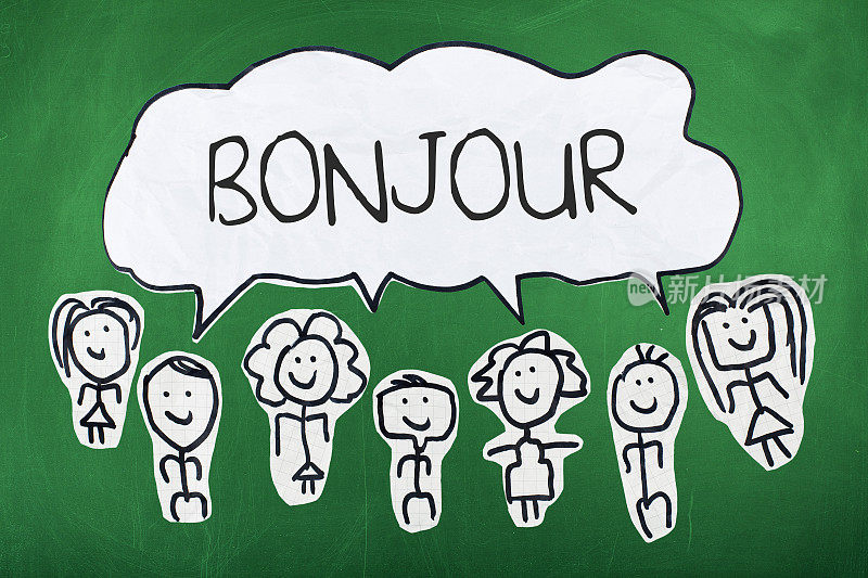 Hello in French Language /法语单词Bonjour in Speech Bubble